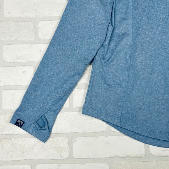 Storm Creek Womens Blue Heathered Quarter Zip Hoodie Thumbhole Active Top Large - Picture 13 of 15